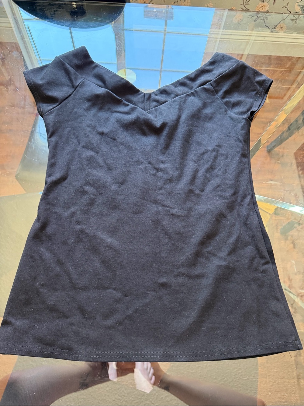 Black Women's Retro Short Sleeve V-Neck Top